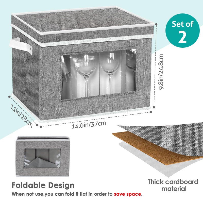 homyfort 2 Pack Stemware Storage Cases  Wine Glass Storage Box with Dividers  China Crystal Glass Storage Containers Organizer for 24 Glassware Moving and Protection (Grey) - Image 2